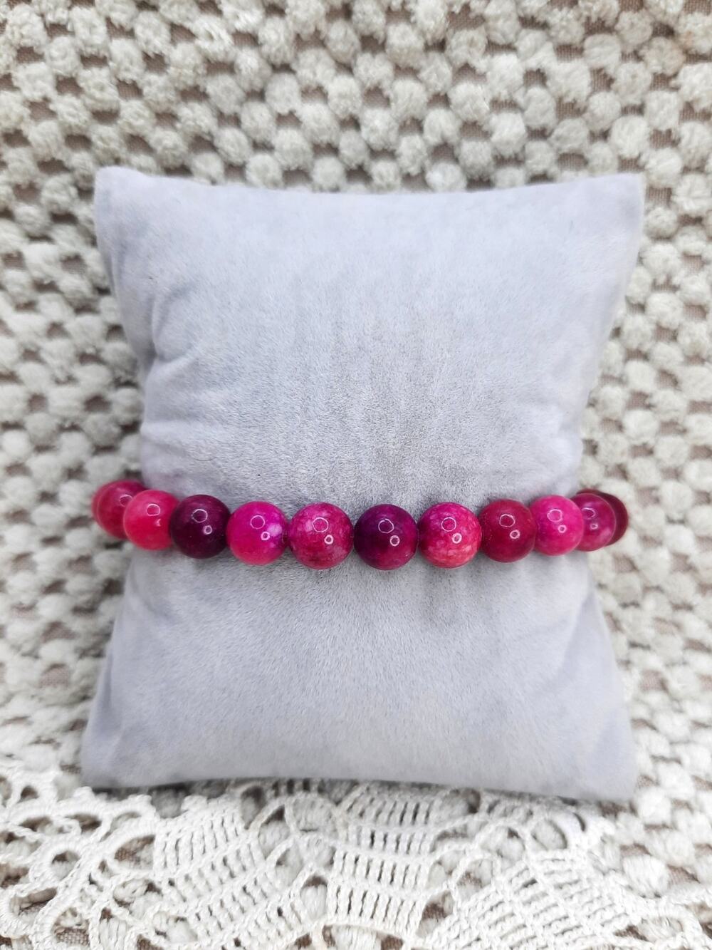Artisan Pink Jade Bracelet 8mm Beaded Gemstone Stretch Colorful Boho Vibrant NEW
